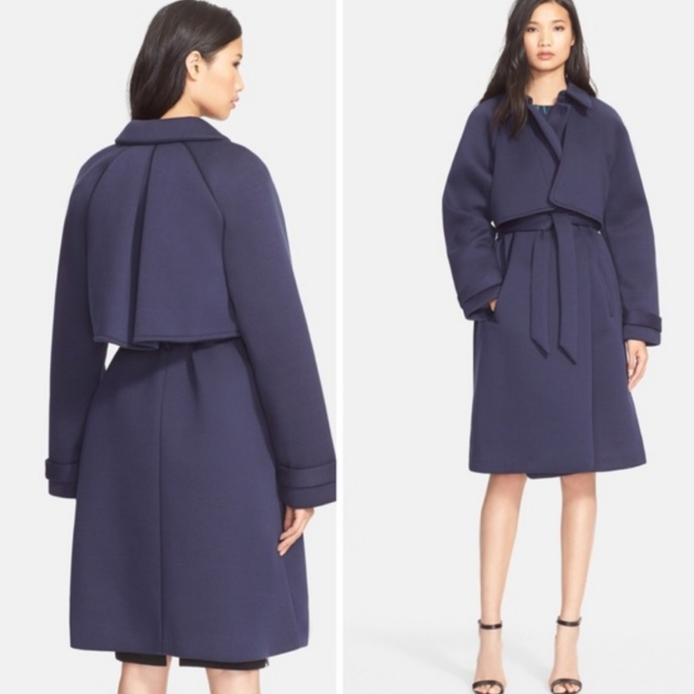 ANTHRO' TRACY REESE Blue Neoprene Trench Coat Jacket - Picture 1 of 8